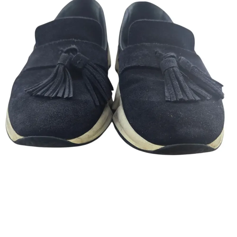 Weekend MaxMara Blue Suede‎ Platfprm Loafers Womens 7 37 Tassel Casual Designer
